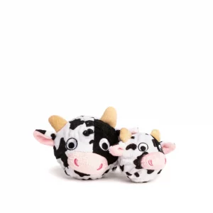 A 4 inch cow ball that bounces and squeaks for your dog to play with all day!